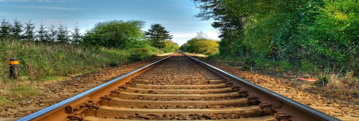 A train track with trees in the background